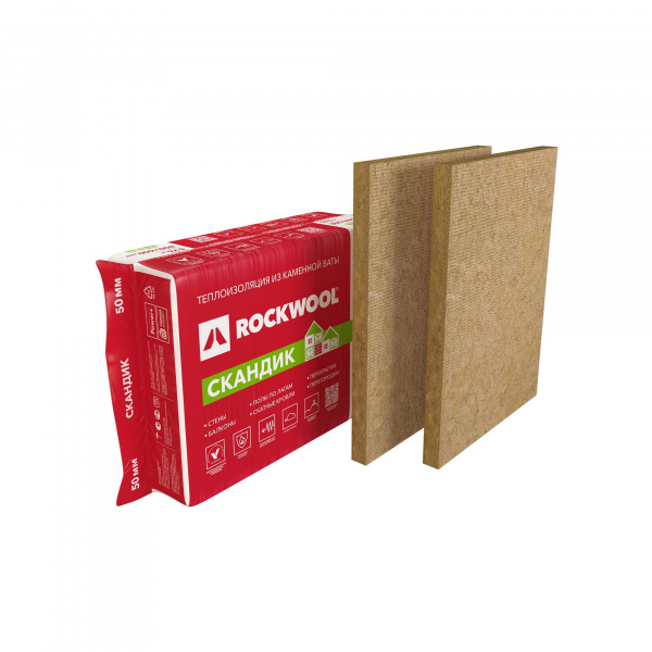 ROCKWOOL СКАНДИК 50 (28-35кг/м3, 800х600х50мм, 12шт/уп, 0,3м3/уп) Базальтовый утеплитель